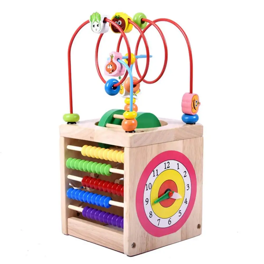木製キューブおもちゃ6-in-1多機能ビーズ迷路キューブゲーム教育おもちゃカブトムシトレジャーボックスベストギフトそろばん幼児ギフト