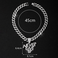 Femmes Hommes Bijoux Hip Hop Bling Rhinestone Alloy Letter NEVER GIVE UP Punk Pendant Cuban Chain