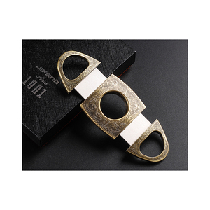Cigar Leather Pouch Custom Engraved Stainless Steel Double Blade Guillotine Straight Cut Cigar Cutter With Gift Box And Leather Pouch From Factory