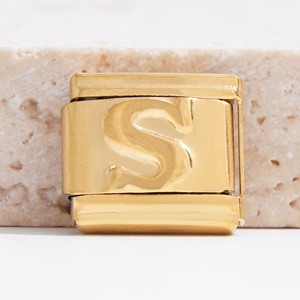 Pulsera de dijes italianos de acero inoxidable con letras, chapada en oro de 18k, para venta al por mayor y DIY - Product Image 3
