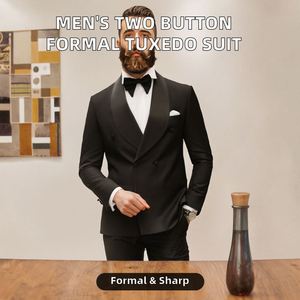 <strong>Men</strong> Double Breasted Breathable Flat Front Business <strong>Wedding</strong> Tuxedo <strong>Suit</strong> <strong>for</strong> Prom with Button Fly Jacket and Pants - Product Image 1