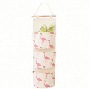 Sac de rangement suspendu mural pour armoire, pochette en tissu de coton avec 3 poches - Product Image 5