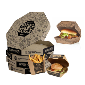 Wholesale logo printed paper food to go takeout container customized 23x23 hexagonal octagonal pizza packaging boxes with logo