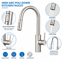 Robinet de cuisine moderne en acier inoxydable 304 nickel brossé à douchette extractible à double fonction et levier latéral, vente en gros