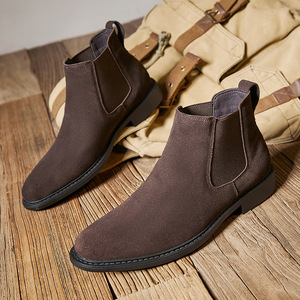 Botas de cuero genuino de caña alta para hombre 2026, de ante, estilo medio caña, modernas y versátiles - Product Image 1
