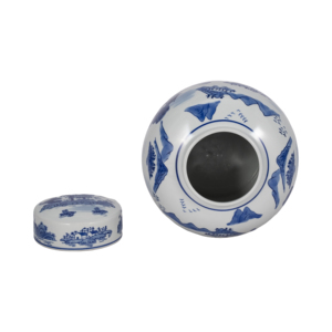 Vaso decorativo in ceramica con coperchio, design paesaggistico blu e bianco, per la casa, soggiorno, camera da letto, ufficio. - Product Image 6