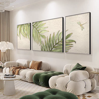 Peinture à l'huile texturée faite à la main de haute qualité, 100 % peinte à la main, motif feuilles vertes, triple composition, pour décoration murale, vente en gros
