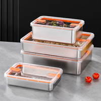 Organisateur alimentaire empilable, récipient pour charcuterie 304, récipient hermétique en acier inoxydable pour bacon et fromage avec couvercles transparents