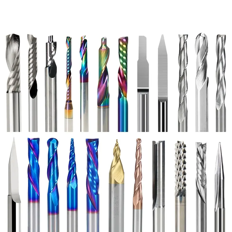 Factory Sales High Quality 3.175mm-6mm Carbide Single Flute Spiral End Mill Bit For cutting Wood PVC Acrylic Aluminum