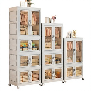 Armario de Almacenamiento Plegable de Plástico Blanco, Organizador Modular Apilable con Ruedas, Impermeable, para Ropa y Artículos Diversos - Product Image 3