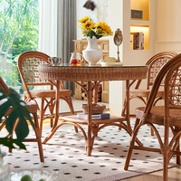Ensemble de meubles de salle à manger pour 4 personnes avec table ronde, meubles de jardin confortables en rotin, table de chambre, de salon ou de cuisine et quatre chaises