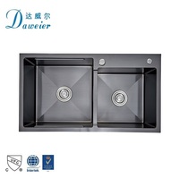 Évier de cuisine professionnel pour chef, ultra profond, double bac, deux bacs à encastrer, acier inoxydable 304, fabrication artisanale, revêtement nano sablé, facile à nettoyer