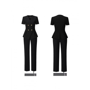 Grey Women's Summer Short Sleeve V Neck Blazer Skirt Set Elegant Professional Commute Suit Two Piece - Product Image 4