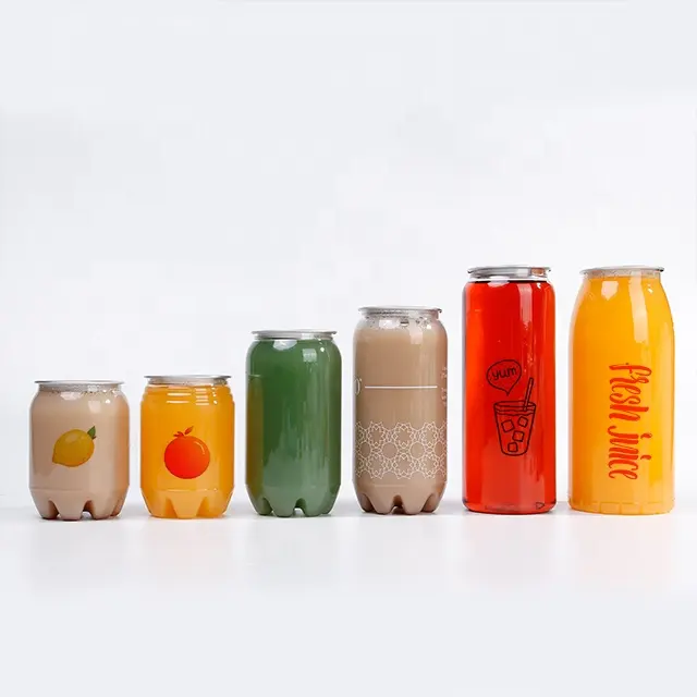 Empty 350m 500ml 650ml Beverage Drink Can Plastic Cup Portable PET Juice Water Soda Can with pull-ring