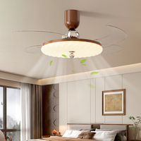 Ventilateur de plafond invisible pour chambre et salon, nouveau style chinois, grain de bois rétro, ventilateur électrique tout-en-un, pales en fer de 42 pouces