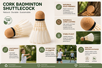 Volant de badminton à base de liège, 16 plumes, pour centre sportif, club de fitness, équipement d'entraînement de badminton, vol stable, jeu durable