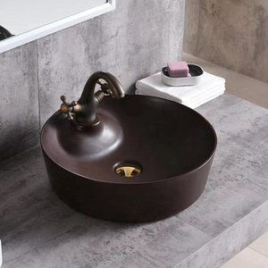 Lavabo artístico de cerámica para baño, lavabo para el hogar con lavabo integrado creativo - Product Image 5