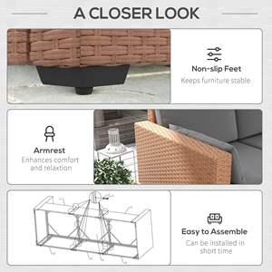 DB สำหรับโซฟาหวายเทียม3ที่นั่งพร้อมเบาะรองนั่งทรงลึกโครงเหล็กทรายสำหรับสนามหลังบ้านหรือเฟอร์นิเจอร์ - Product Image 6