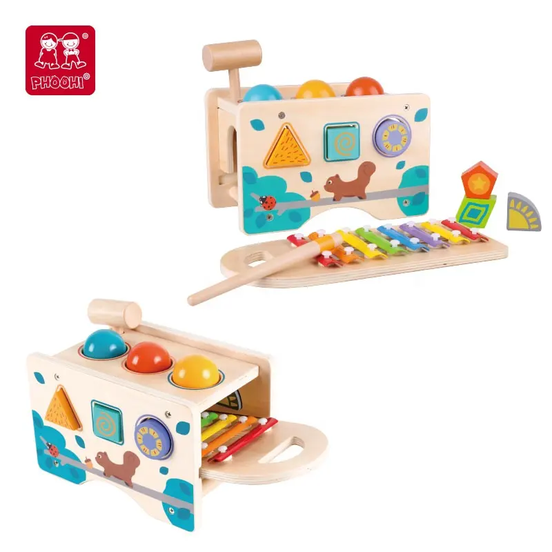 3 in one Hammer Bench Game with Xylophone Montessori Toys Children Educational Wooden Game Toys for Kids