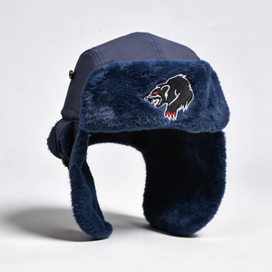 Men's Navy Blue Trapper <b>Hat</b> with Bear Embroidery, Faux Fur Lined Winter Aviator <b>Hat</b>, Windproof Ski <b>Hat</b> for Cold Weather - Product Image 4