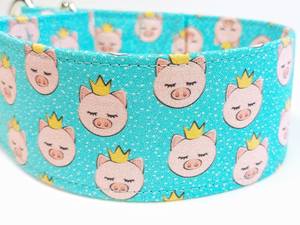 Collier en tissu pour chien, modèle Crown, pour Greyhound et Whippet, avec Martingale/Celebrity Buckle, couleur Cyan - Product Image 2