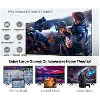 Câble HDTV 8K 2.1 8K60HZ 48Gbps MÂLE-MÂLE avec gaine en PVC pour téléviseur, ordinateur, moniteur, projecteur, console de jeu