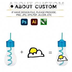 Custom Logo Plastic <b>Light</b> Bulb Jars <b>Rope</b> Lighted Fillable <b>Light</b> Bulbs Cup LED Bulb Shaped Candy Jars with Straw Lid - Product Image 2