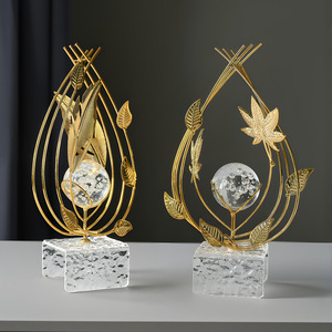 Crystal Ball Art Ornament Gold Leaf Design Glass Acrylic Iron Home Decoration Entryway Living Room Office Decor - Product Image 2