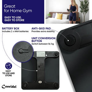 Balance de salle de bain numérique Conidel, verre trempé de 5 mm, rectangulaire, antidérapante, alimentée par piles, balance de poids corporel - Product Image 3