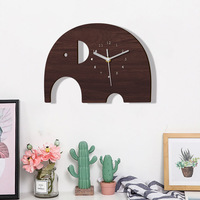 Horloge murale en bois en forme d'éléphant mignon, style Art Déco, silencieuse, sans tic-tac, forme irrégulière, décoration murale de dessin animé pour chambre d'enfant et salle de jeux
