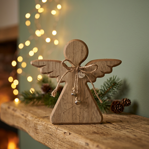 Figurine décorative d'ange de Noël en bois rustique, artisanale, pour la table, ornement de fête pour la salle à manger et la décoration intérieure - Product Image 2