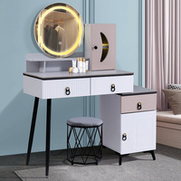 Ensemble coiffeuse de luxe moderne avec miroir LED HD, tabouret et commode à 3 tiroirs en bois pour chambre à coucher