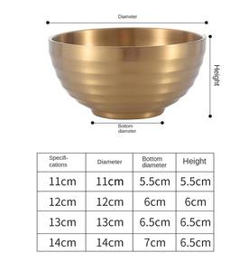 Ciotola a Doppio Strato in Acciaio Inox 304 con Design Ondulato Oro e Argento per Riso e Zuppa, Uso Domestico, Cucina e Ristorante Coreano - Product Image 6