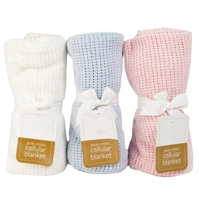 Soft Cotton Cellular Newborn Baby Blanket Swaddle Crochet Blanket for Toddler Pram and Bedding Cover