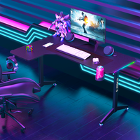 Beisijie E-sports Table de jeu blanche en forme de L Racing Gauche Gaming Desk Porte-gobelet Crochet pour casque Table de jeu avec lumière RVB