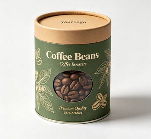 Custom Kraft Paper Tube Coffee Beans Packaging Green With Gold Foil Printing Recyclable Premium Quality 100% Arabica - Product Image 1