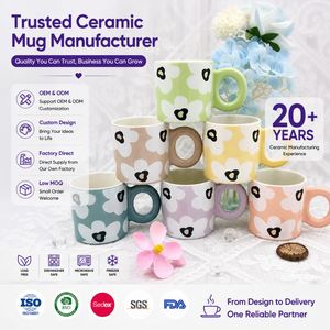 Taza de Porcelana Lista para Enviar con Asa Redonda y Diseño Floral de Margaritas para Cafetería y Hogar, Regalo, 72 Piezas por Caja - Product Image 1