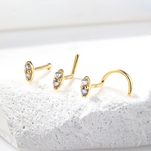 TOPOSH 14K 골드 크리스탈 CZ 보석 코 나사 피어싱 L 벤드 모양 핀 링 스터드 쥬얼리 - Product Image 2