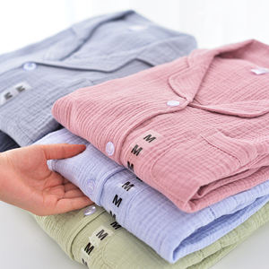 Pyjamas <span class=keywords><strong>de</strong></span> haute qualité <span class=keywords><strong>gaze</strong></span> unie <span class=keywords><strong>double</strong></span> couche 2 pièces ensemble vêtements <span class=keywords><strong>de</strong></span> nuit 100% coton pyjama femme - Product Image 6