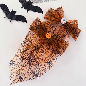 Pince à cheveux Halloween en toile d'araignée, nœud en tissu fait main, accessoire pour cheveux de femme, déguisement de fête - Product Image 6