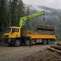 Camion HOWO 8X4 avec grue à flèche droite de 14T et plateau hydraulique pour le transport d'équipements lourds et de machines de grande taille