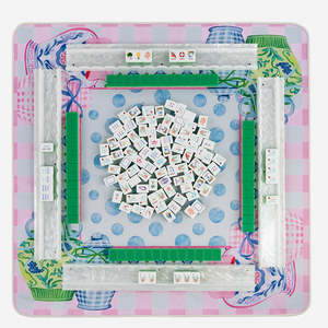 Jeu de Mahjong américain en acrylique vert 4 couches Sunlit, thème Plage tropicale, Océan, Flamants roses, Poissons, Coraux, Vagues, Ananas, Joker - Product Image 5