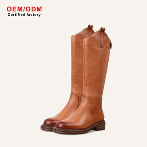 Bottes <span class=keywords><strong>Chelsea</strong></span> mi-mollet en cuir de vachette poli à la main, pointues, imperméables, style western, pour femme, bottes de chevalière rétro britanniques - Product Image 2