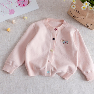 Cardigan in <span class=keywords><strong>maglia</strong></span> da <span class=keywords><strong>bambina</strong></span> in cotone, ricamato con simpatico cucciolo, girocollo, monopetto, stile coreano, Collezione Primavera/Autunno 2026 - Product Image 4