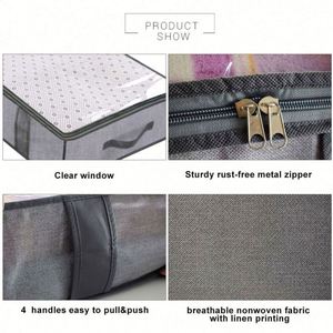 Ensemble de 2 sacs de rangement sous le lit respirants gris pour couette et édredon avec fenêtre transparente, fermetures éclair et 4 poignées robustes - Product Image 3