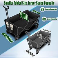 Chariot de plage pliable et robuste en acier allié, capacité 480 lbs, 4 roues, pour courses et camping
