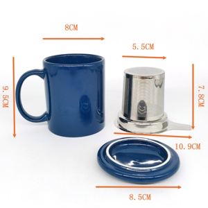 Commercio all'ingrosso Nordic ceramica colore smaltato 11oz tazza <span class=keywords><strong>da</strong></span> tè con filtro in acciaio inox tazza con il filtro del tè e la copertura - Product Image 3