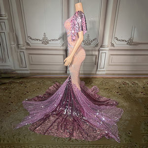 Novance Y3148-B Hamilelik Elbisesi Fotoğraf Çekimi Gebelik Akşam Elbisesi Sade Elbiseler Zarif Balo Elbiseleri Pembe Pul Payetli ve Taşlı - Product Image 3