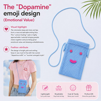 Sac bandoulière pour téléphone en maille respirante, motif visage souriant, mini sac à bandoulière décontracté avec longue sangle, petit sac à bandoulière portable