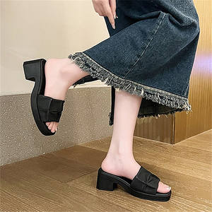Zapatos de Mujer en Oferta 2024, Nuevas Pantuflas de Mujer con Punta Cuadrada <span class=keywords><strong>Antiarrugas</strong></span>, Zapatos de Tacón Alto Casuales de Verano con Boca de Pescado - Product Image 4